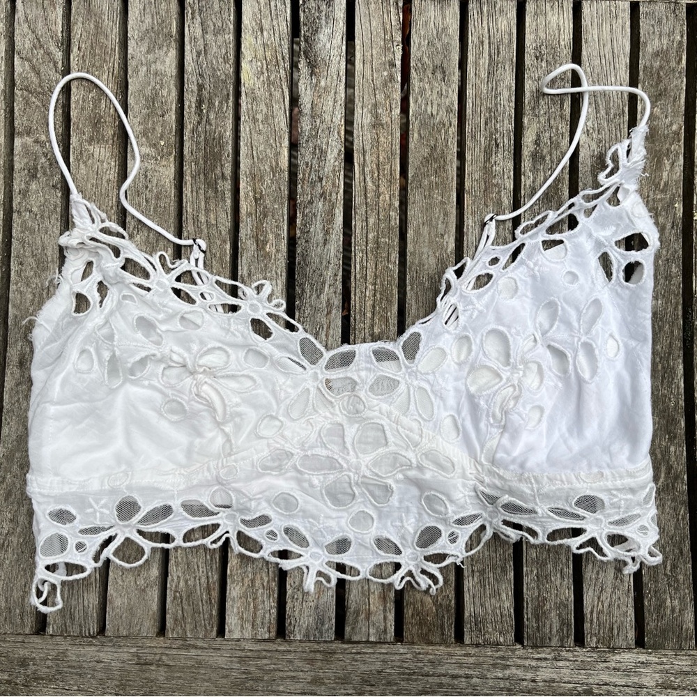 Free People Eyelet Crop Top White size Med